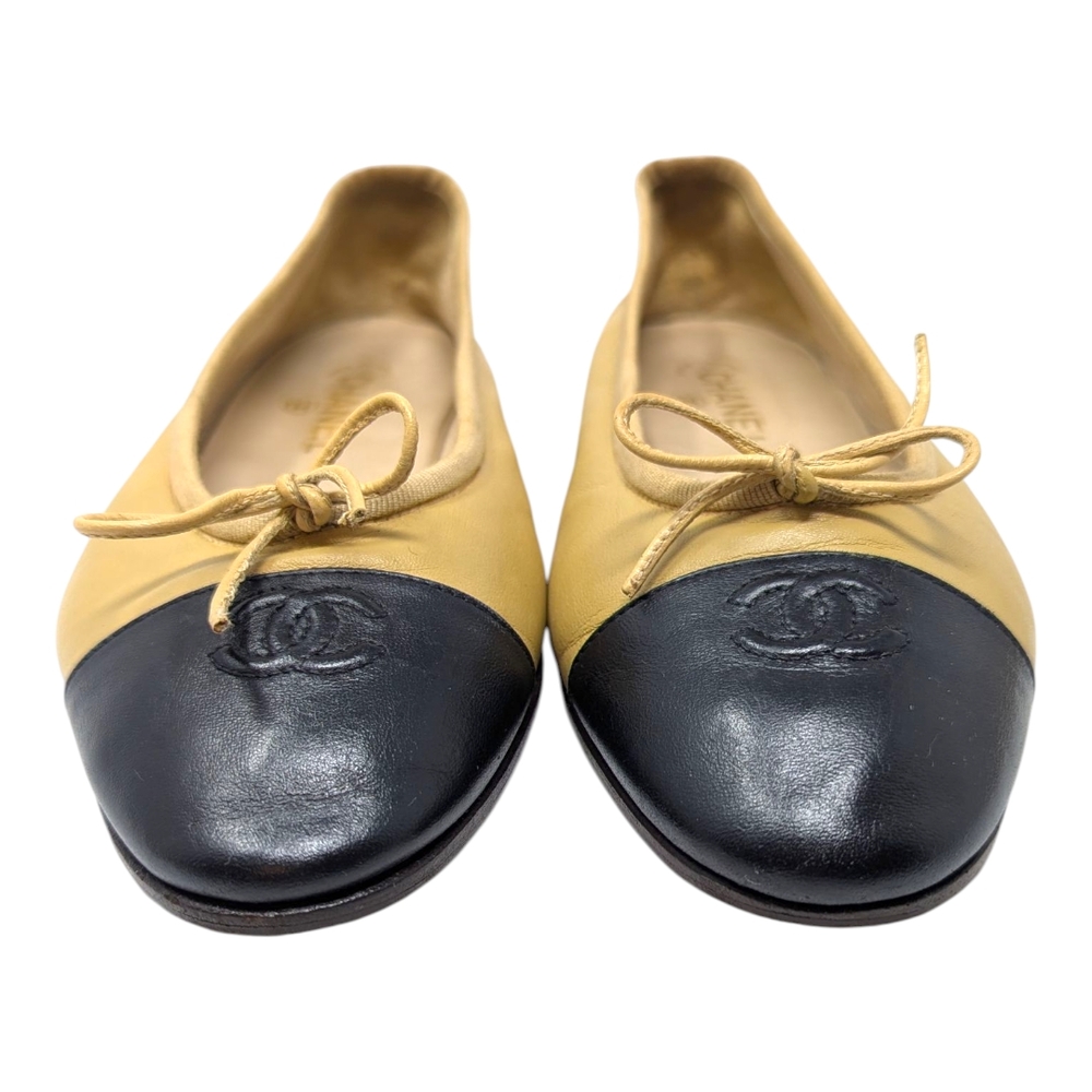 Chanel ballet flats ballerinas two tone beige black CC logo cap toe 41 - Picture 2 of 13